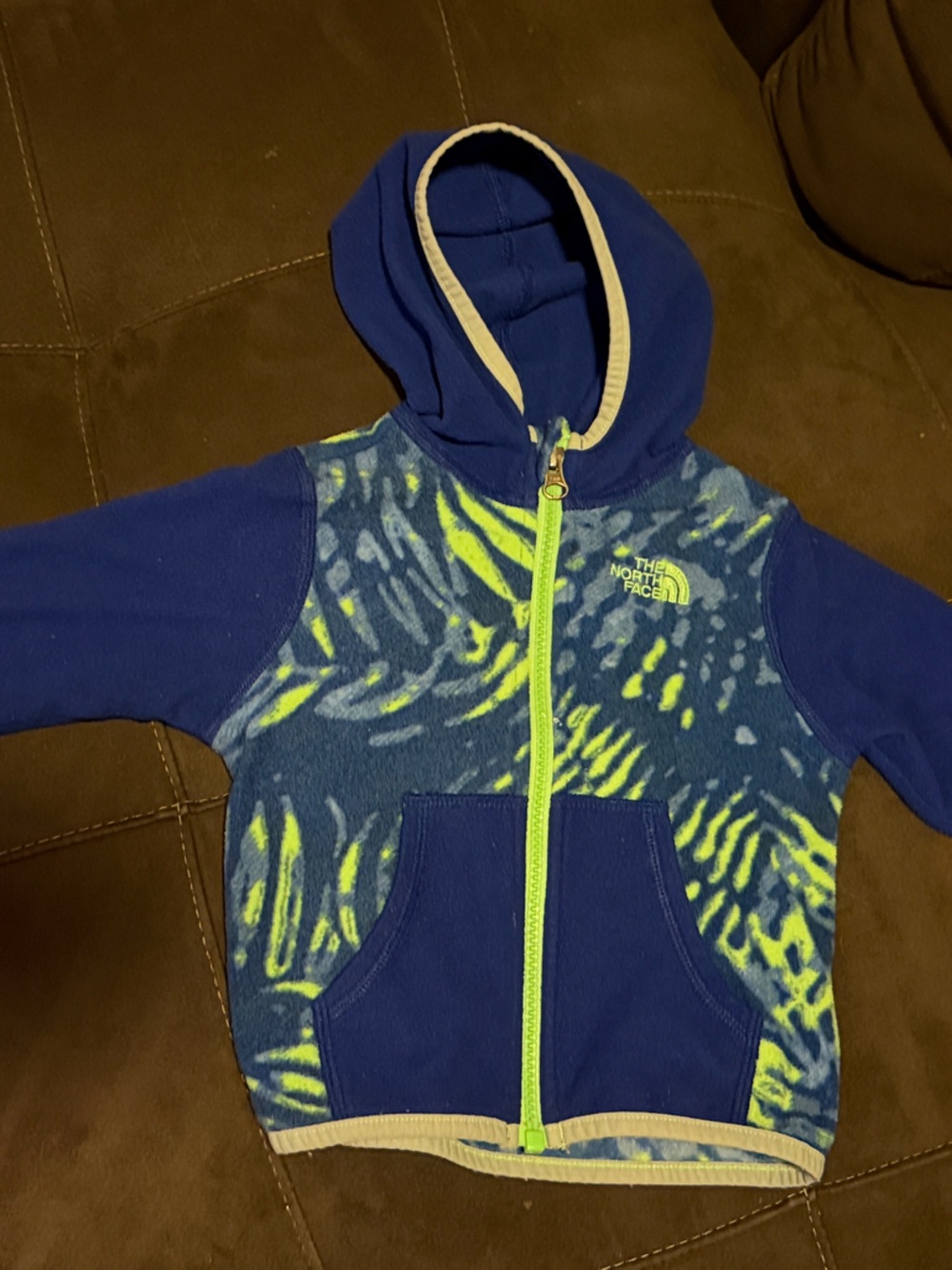 The North Face Toddler Blue & Lime Hooded Fleece Pullover